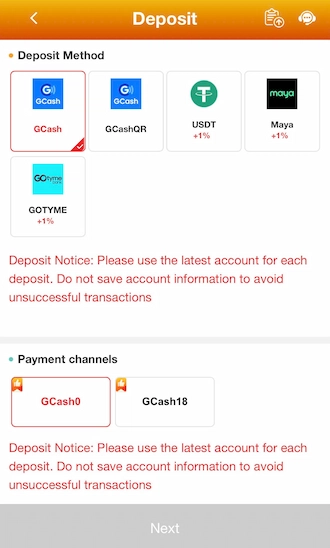 Choose a suitable top-up method; select GCash