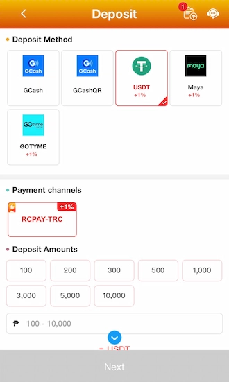 select the USDT method